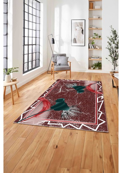 Baskılı Modern Çiçek Kuş Tüyü Yıkanabilir Kaymaz Yolluk Mutfak Salon Halısı, Modern-153-Kırmızı, modelleri
