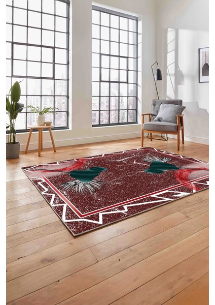 Baskılı Modern Çiçek Kuş Tüyü Yıkanabilir Kaymaz Yolluk Mutfak Salon Halısı, Modern-153-Kırmızı, fırsatları