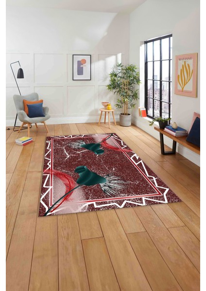 Baskılı Modern Çiçek Kuş Tüyü Yıkanabilir Kaymaz Yolluk Mutfak Salon Halısı, Modern-153-Kırmızı, indirimleri