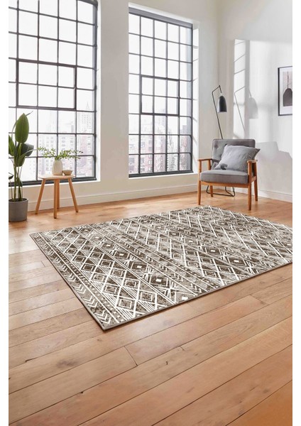 Baskılı Modern Etnik Görünümlü Yıkanabilir Kaymaz Yolluk Mutfak Salon Halısı, Modern-194-Kahve,