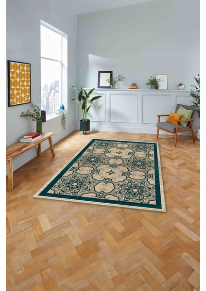 Baskılı Modern Vektörel Desen Yıkanabilir Kaymaz Yolluk Mutfak Salon Halısı, Modern-198-Turkuaz,