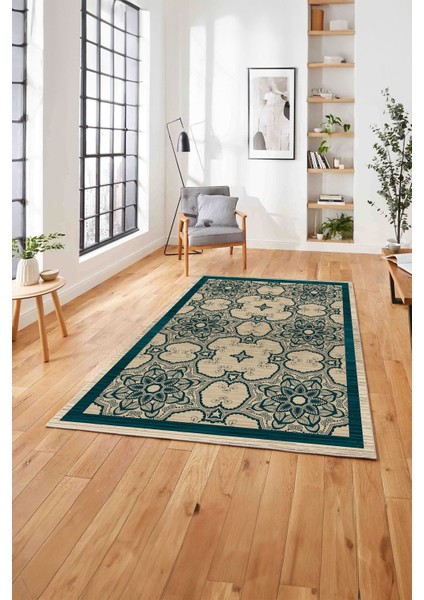 Baskılı Modern Vektörel Desen Yıkanabilir Kaymaz Yolluk Mutfak Salon Halısı, Modern-198-Turkuaz,