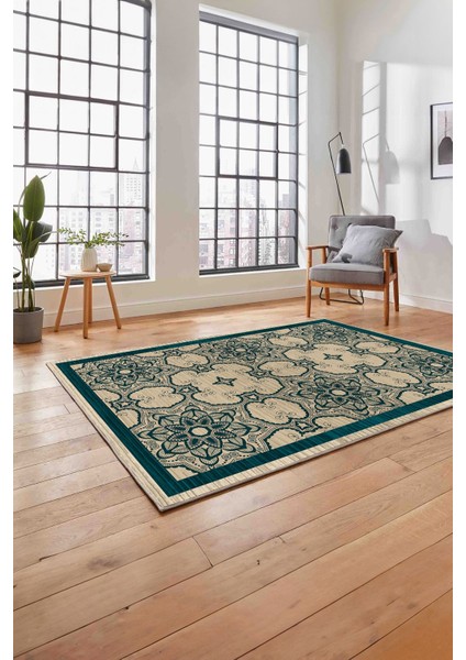 Baskılı Modern Vektörel Desen Yıkanabilir Kaymaz Yolluk Mutfak Salon Halısı, Modern-198-Turkuaz,