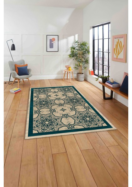 Baskılı Modern Vektörel Desen Yıkanabilir Kaymaz Yolluk Mutfak Salon Halısı, Modern-198-Turkuaz,