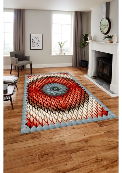 Baskılı Modern Sade Çiçek Desenli Yıkanabilir Kaymaz Yolluk Mutfak Salon Halısı, Modern-156-Kırmızı,