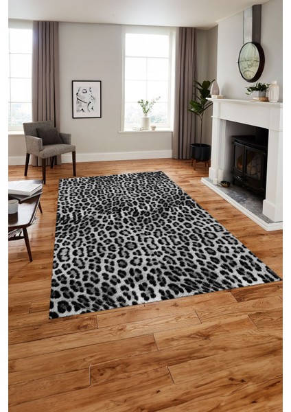 Baskılı Modern Leopar Model Yıkanabilir Kaymaz Yolluk Mutfak Salon Halısı, Modern-148-Gri,