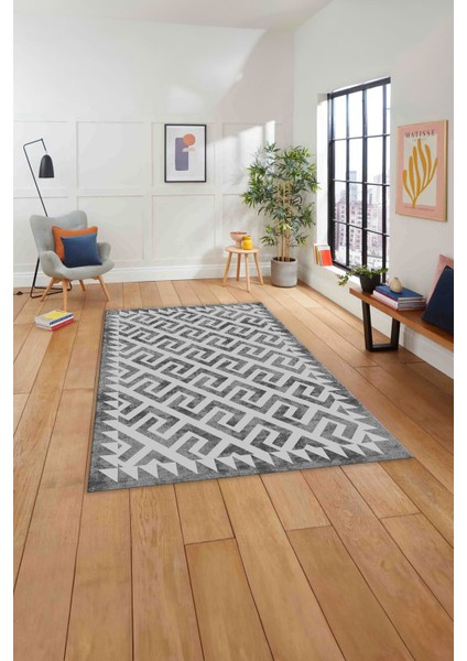Baskılı Modern Vektörel Desen Yıkanabilir Kaymaz Yolluk Mutfak Salon Halısı, Modern-132-Gri,