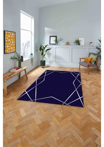 Baskılı Modern Zigzag Çizgili Yıkanabilir Kaymaz Yolluk Mutfak Salon Halısı, Modern-135-Lacivert, fiyatları