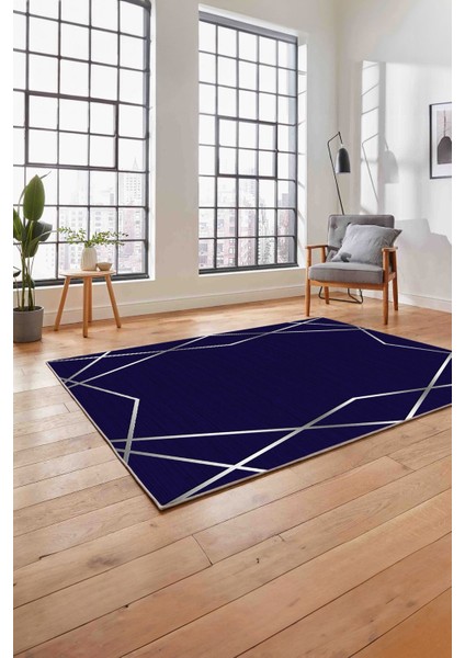 Baskılı Modern Zigzag Çizgili Yıkanabilir Kaymaz Yolluk Mutfak Salon Halısı, Modern-135-Lacivert, fırsatları