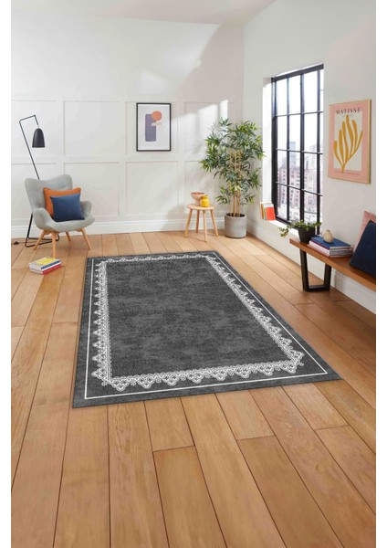 Baskılı Modern Etnik Çerçeve Desen Yıkanabilir Kaymaz Yolluk Mutfak Salon Halısı,Modern-188-Antrast,