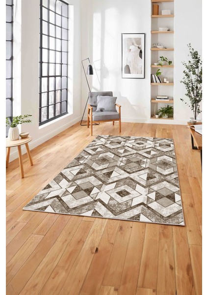 Baskılı Modern Geometrik Desenli Yıkanabilir Kaymaz Yolluk Mutfak Salon Halısı, Modern-139-Kahve, modelleri