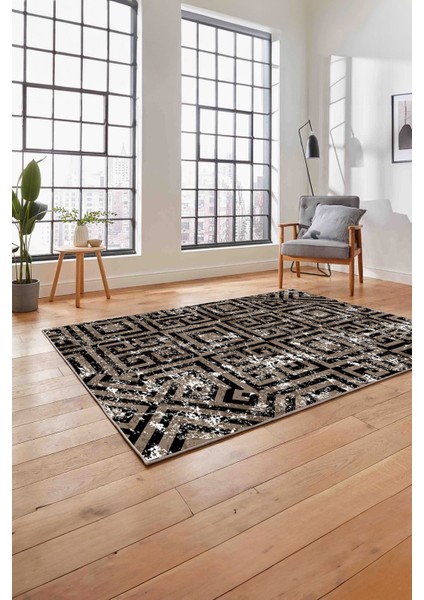 Baskılı Modern Labirent Desenli Yıkanabilir Kaymaz Yolluk Mutfak Salon Halısı, Modern-190-Bej,