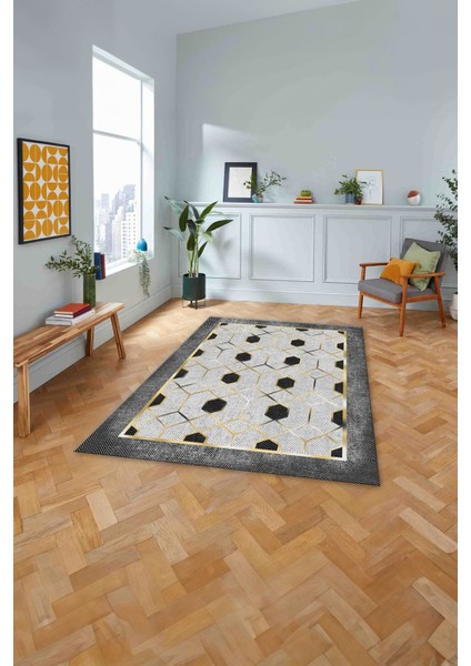 Baskılı Modern Çerçeve Desenli Yıkanabilir Kaymaz Yolluk Mutfak Salon Halısı, Modern-138-Gold, fiyatları
