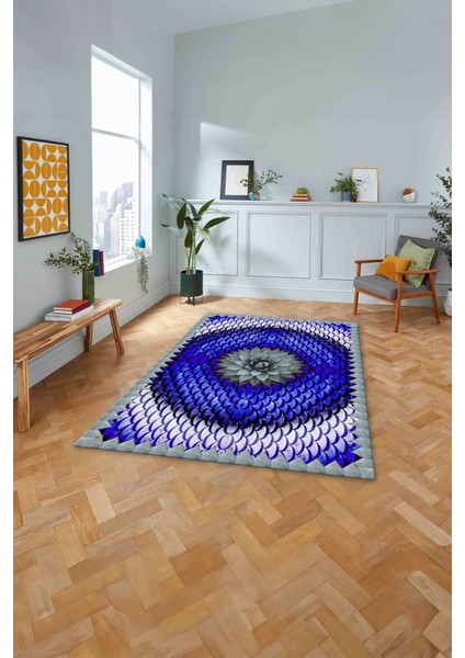 Baskılı Modern Sade Çiçek Desenli Yıkanabilir Kaymaz Yolluk Mutfak Salon Halısı, Modern-156-Mavi, fiyatları