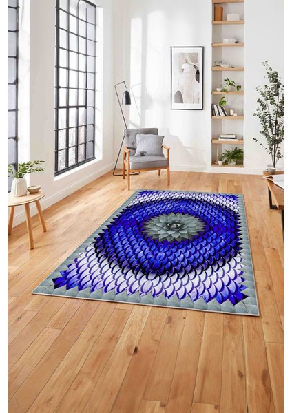 Baskılı Modern Sade Çiçek Desenli Yıkanabilir Kaymaz Yolluk Mutfak Salon Halısı, Modern-156-Mavi, modelleri