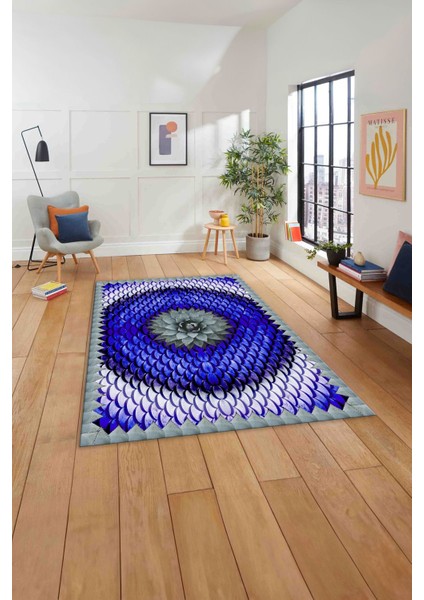 Baskılı Modern Sade Çiçek Desenli Yıkanabilir Kaymaz Yolluk Mutfak Salon Halısı, Modern-156-Mavi, indirimleri