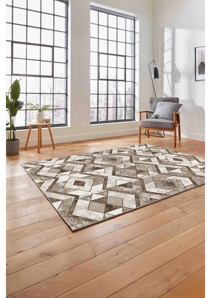 Baskılı Modern Geometrik Desenli Yıkanabilir Kaymaz Yolluk Mutfak Salon Halısı, Modern-139-Kahve, fırsatları