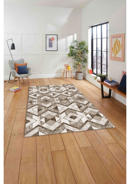 Baskılı Modern Geometrik Desenli Yıkanabilir Kaymaz Yolluk Mutfak Salon Halısı, Modern-139-Kahve, indirimleri