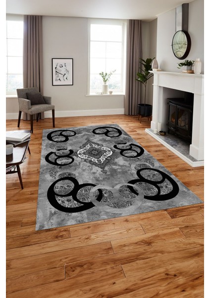 Baskılı Modern Akrilik Desen Yıkanabilir Kaymaz Yolluk Mutfak Salon Halısı, Modern-159-Gri,