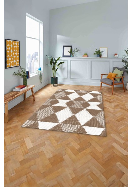 Baskılı Modern Üçgen Desenli Yıkanabilir Kaymaz Yolluk Mutfak Salon Halısı, Modern-125-Bej, fiyatları