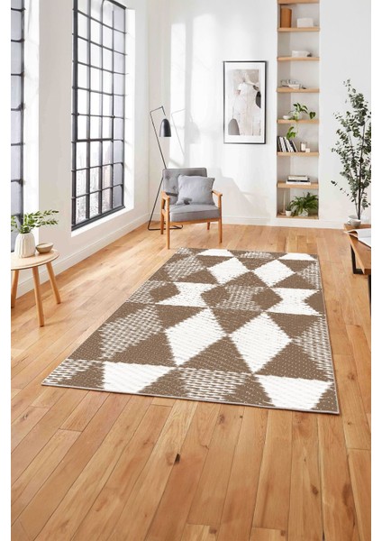 Baskılı Modern Üçgen Desenli Yıkanabilir Kaymaz Yolluk Mutfak Salon Halısı, Modern-125-Bej, modelleri