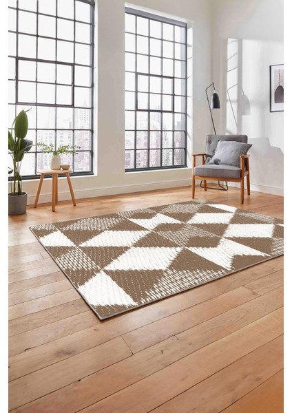 Baskılı Modern Üçgen Desenli Yıkanabilir Kaymaz Yolluk Mutfak Salon Halısı, Modern-125-Bej, fırsatları