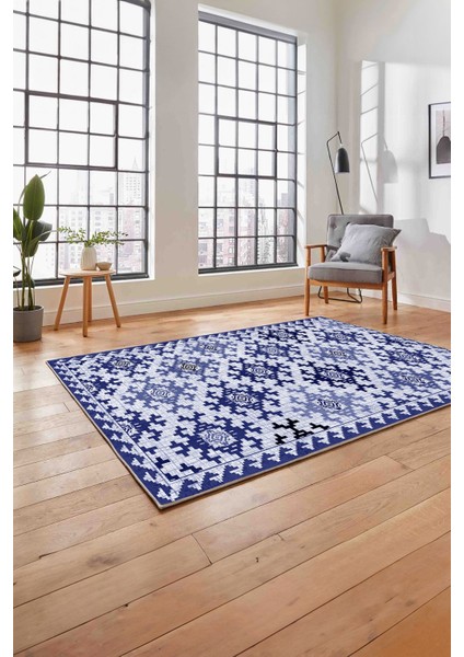 Baskılı Modern Etnik Klasik Desen Yıkanabilir Kaymaz Yolluk Mutfak Salon Halısı,Modern-163-Lacivert,