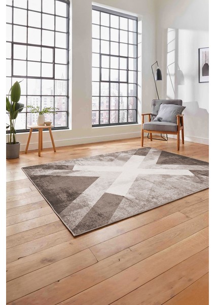 Baskılı Modern Çapra Çizgi Desen Yıkanabilir Kaymaz Yolluk Mutfak Salon Halısı, Modern-166-Bej,