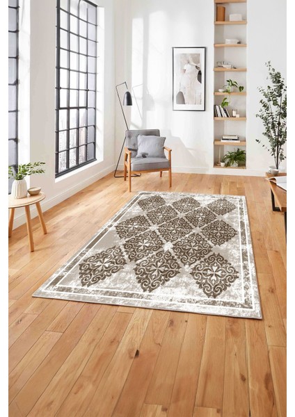Baskılı Modern Vektörel Modelli Yıkanabilir Kaymaz Yolluk Mutfak Salon Halısı, Modern-131-Kahve,