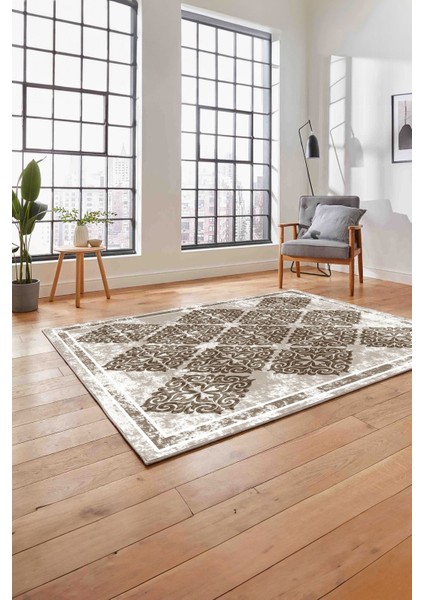 Baskılı Modern Vektörel Modelli Yıkanabilir Kaymaz Yolluk Mutfak Salon Halısı, Modern-131-Kahve,