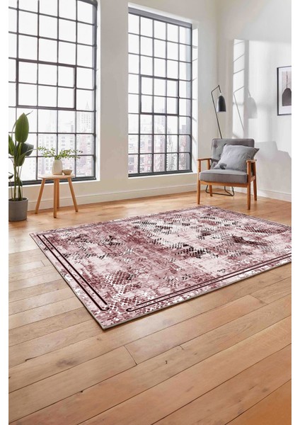 Baskılı Modern Sade Çerçeveli Yıkanabilir Kaymaz Yolluk Mutfak Salon Halısı, Modern-176-Bordo, fırsatları