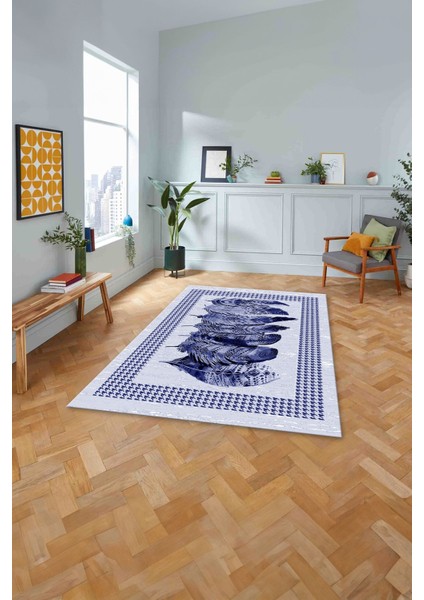 Baskılı Modern Kuş Tüyü Desen Yıkanabilir Kaymaz Yolluk Mutfak Salon Halısı, Modern-149-Lacivert, fiyatları