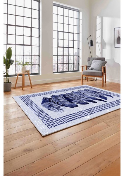Baskılı Modern Kuş Tüyü Desen Yıkanabilir Kaymaz Yolluk Mutfak Salon Halısı, Modern-149-Lacivert, fırsatları