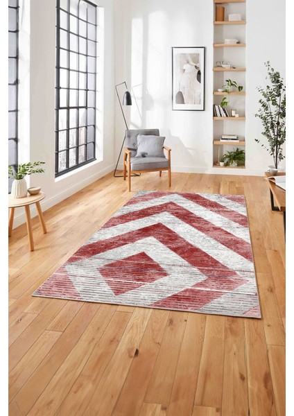 Baskılı Modern Üçgen Çizgi Motifli Yıkanabilir Kaymaz Yolluk Mutfak Salon Halısı, Modern-123-Bordo, modelleri