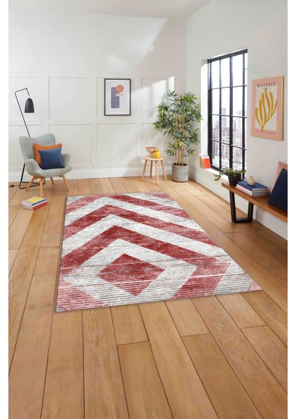 Baskılı Modern Üçgen Çizgi Motifli Yıkanabilir Kaymaz Yolluk Mutfak Salon Halısı, Modern-123-Bordo, indirimleri