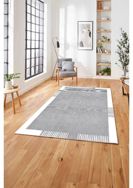Baskılı Modern Sade Çerçeve Model Yıkanabilir Kaymaz Yolluk Mutfak Salon Halısı, Modern-183-Beyaz, modelleri