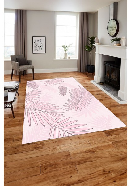 Baskılı Modern Ağaç Yaprak Desenli Yıkanabilir Kaymaz Yolluk Mutfak Salon Halısı, Modern-151-Pembe,