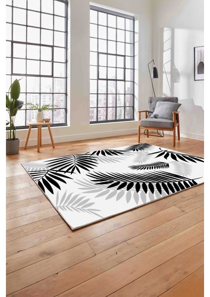Baskılı Modern Ağaç Yaprak Desenli Yıkanabilir Kaymaz Yolluk Mutfak Salon Halısı, MODERN-151-GRİ,