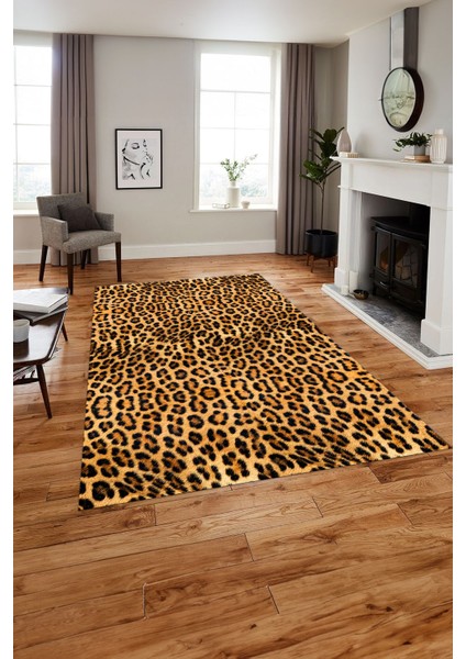 Baskılı Modern Leopar Model Yıkanabilir Kaymaz Yolluk Mutfak Salon Halısı, MODERN-148-TURUNCU,