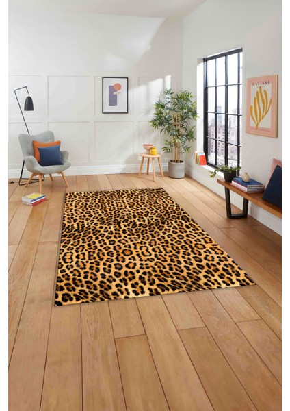 Baskılı Modern Leopar Model Yıkanabilir Kaymaz Yolluk Mutfak Salon Halısı, MODERN-148-TURUNCU, indirimleri