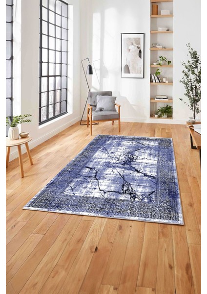 Baskılı Modern Mermer Zeminli Yıkanabilir Kaymaz Yolluk Mutfak Salon Halısı, Modern-187-Lacivert, modelleri