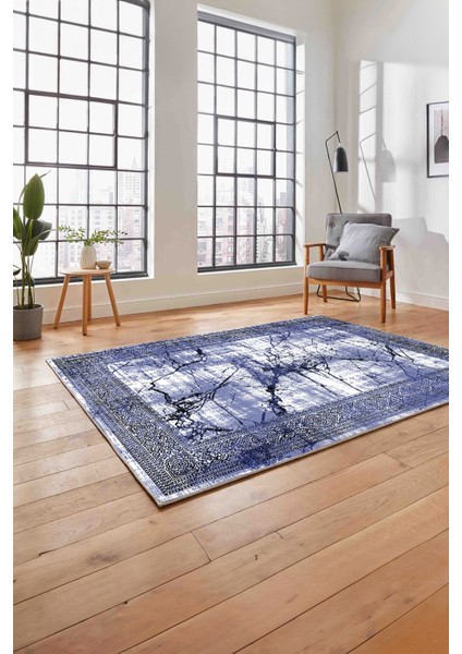 Baskılı Modern Mermer Zeminli Yıkanabilir Kaymaz Yolluk Mutfak Salon Halısı, Modern-187-Lacivert, fırsatları