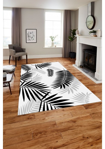 Baskılı Modern Ağaç Yaprak Desenli Yıkanabilir Kaymaz Yolluk Mutfak Salon Halısı, MODERN-151-GRİ,