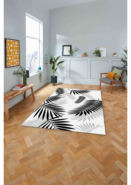 Baskılı Modern Ağaç Yaprak Desenli Yıkanabilir Kaymaz Yolluk Mutfak Salon Halısı, MODERN-151-GRİ,