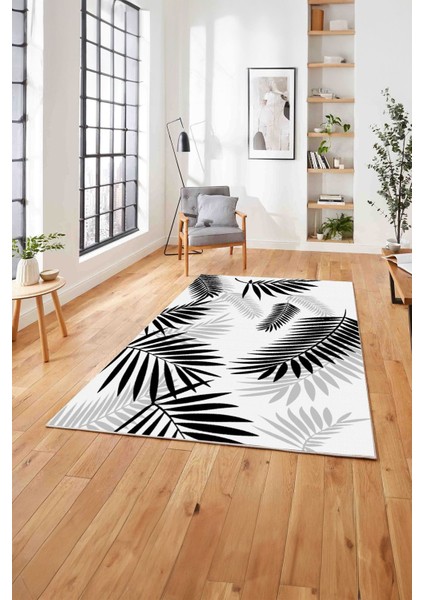 Baskılı Modern Ağaç Yaprak Desenli Yıkanabilir Kaymaz Yolluk Mutfak Salon Halısı, MODERN-151-GRİ,