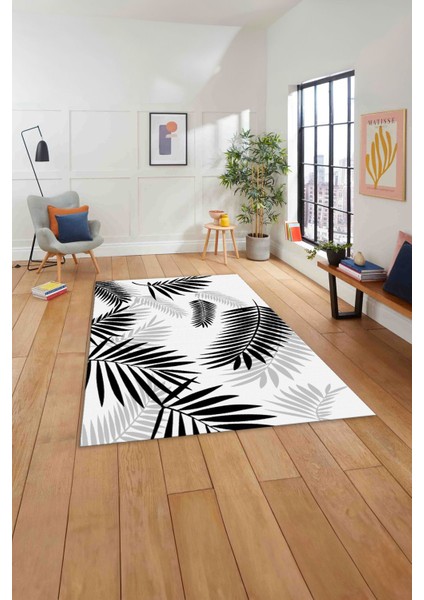 Baskılı Modern Ağaç Yaprak Desenli Yıkanabilir Kaymaz Yolluk Mutfak Salon Halısı, MODERN-151-GRİ,