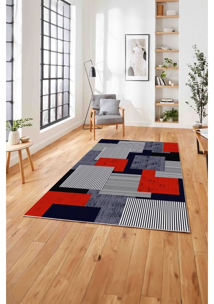 Baskılı Modern Sade Dekoratif Yıkanabilir Kaymaz Yolluk Mutfak Salon Halısı, Modern-141-Kırmızı, modelleri