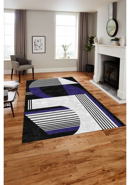 Dijital Baskılı Modern Sade Desen Yıkanabilir Kaymaz Yolluk Mutfak Salon Halısı,Modern-140-Lacivert,