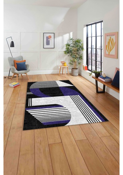 Dijital Baskılı Modern Sade Desen Yıkanabilir Kaymaz Yolluk Mutfak Salon Halısı,Modern-140-Lacivert, indirimleri