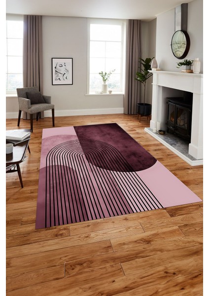 Dijital Baskılı Modern Klasik Yıkanabilir Kaymaz Yolluk Mutfak Salon Halısı, MODERN-165-PEMBE,